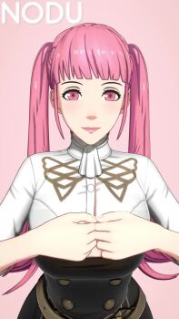 1girl 3d animated bouncing_breasts breasts breasts_out fire_emblem fire_emblem:_three_houses highres hilda_valentine_goneril large_breasts looking_at_viewer nintendo nipples nodusfm open_clothes open_shirt pink_eyes pink_hair solo tagme twintails undressing video