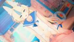 1boy 1girl 3d animal_ears animated blonde_hair blue_bow blue_eyes blue_hair bow cleft_of_venus cowgirl_position dress frilled_shirt_collar frills girl_on_top highres indie_virtual_youtuber loli looking_at_viewer low_twintails midriff multicolored_hair navel no_panties open_clothes open_dress open_mouth penis pussy sameko_saba sex solo_focus spread_legs stomach straddling tagme thighs twintails two-tone_hair uncensored vaginal video virtual_youtuber wataaamage wataamage