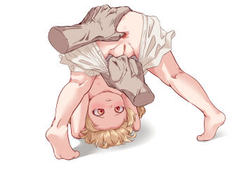 1girl 1other absurdres anus armpits ass barefoot blonde_hair bloomers bloomers_pull censored cleft_of_venus clenched_teeth disembodied_hand feet flat_chest flexible forehead from_behind genshin_impact grabbing_another&#039;s_ass groping hands_on_ground highres jack-o&#039;_challenge klee_(genshin_impact) kneepits legs loli long_hair looking_back meme mosaic_censoring nipples panties panty_pull pulling_another&#039;s_clothes pussy red_eyes robaku simple_background soles spread_anus spread_legs teeth thighs toes top-down_bottom-up topless_female twintails underwear white_background white_bloomers wide_spread_legs