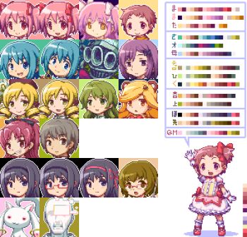 3boys 6+girls akemi_homura akemi_homura_(magical_girl) animal_ears arm_up bespectacled black_hair blonde_hair blue_eyes blue_hair brown_eyes brown_hair child colorized cosplay crossdressing crying crying_with_eyes_open drill_hair food food_in_mouth girl_with_bear_(madoka_magica) glasses gloves green_eyes green_hair grin hair_ornament hair_ribbon hairband hairclip hat i&#039;m_such_a_fool kamijou_kyousuke kaname_junko kaname_madoka kaname_madoka_(cosplay) kaname_madoka_(magical_girl) kaname_tatsuya kyubey magical_girl mahou_shoujo_madoka_magica mahou_shoujo_madoka_magica_(anime) miki_sayaka miki_sayaka_(magical_girl) multiple_boys multiple_girls oktavia_von_seckendorff open_mouth outline parted_lips pink_eyes pink_hair pixel_art pocky red_eyes red_hair ribbon sakura_kyoko sakura_kyoko_(magical_girl) saotome_kazuko sb_(coco1) shizuki_hitomi short_twintails smile soul_gem spoilers sprite_sheet standing tears tomoe_mami tomoe_mami_(magical_girl) translation_request twintails ultimate_madoka witch_(madoka_magica) wraith_(madoka_magica) yellow_eyes yoshihiko_(eris0424)