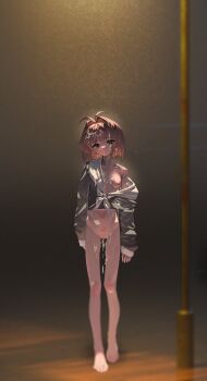 1girl after_rape bandaid bandaid_on_face bandaid_on_leg barefoot blank_eyes bottomless breasts cardcaptor_sakura collarbone cum cum_in_mouth cum_in_pussy cum_on_body cum_on_breasts cum_on_hair cum_on_legs cum_on_upper_body cum_string cumdrip disheveled facial full_body green_eyes hair_intakes highres kinomoto_sakura lamppost loli looking_at_viewer medium_hair night nipples no_pants off_shoulder one_breast_out original pussy ryona small_breasts solo standing toes walking wohaimeiyou