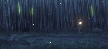 bamboo bamboo_forest boulder fireflies forest game_cg grass moss nature night no_humans non-web_source official_art outdoors scenery stone_lantern touhou touhou_gensou_eclipse
