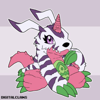 Rule 34 | claws, digimon, digimon (creature), horns, psychemon, purple eyes, sharp teeth, solo, tail, teeth