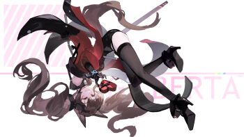 Rule 34 | 1girl, angelina (arknights), animal ear fluff, animal ears, arknights, arknights: endfield, bent over, black dress, black gloves, black thighhighs, bracelet, breasts, brown hair, coat, commentary request, dress, elbow gloves, floating clothes, floating hair, fold-over boots, fox ears, fox girl, fox tail, gilberta (arknights), gloves, han (ozrfour), headpiece, highres, holding, holding staff, infection monitor (arknights), jewelry, long hair, medium breasts, name tag, off shoulder, one eye closed, open clothes, open coat, orange eyes, red coat, short dress, solo, staff, tail, thigh focus, thighhighs, thighs, twintails, valentine, very long hair, white background