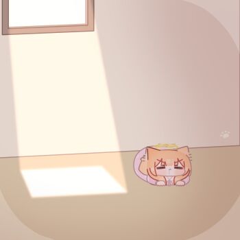 1girl absurdres animal_ear_fluff animal_ears blue_archive blunt_bangs blush cat_loaf chibi closed_eyes closed_mouth day drooling halo highres horuhara indoors lying mari_(blue_archive) neck_ribbon on_stomach orange_hair pajamas pink_pajamas polka_dot polka_dot_pajamas ribbon saliva solo sunlight v-shaped_eyebrows window yellow_halo