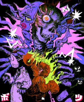 @_@ bone cigarette crosshatching fingerless_gloves fire frog_mask gloves hatching_(texture) highres mask mettaflix original skull star_(symbol) zipper zipper_pull_tab