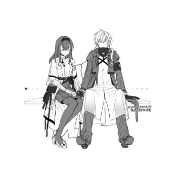 1boy 1girl animated animated_gif arknights beamed_sixteenth_notes chinese_commentary coat commentary_request doctor_(arknights) earphones eighth_note gloves greyscale hairband hetero highres holding_hands hood hooded_jacket hug interlocked_fingers jacket kiss lab_coat long_hair long_sleeves male_doctor_(arknights) monochrome musical_note open_clothes open_mouth pantyhose priestess_(arknights) shared_earphones shirt shoes simple_background skirt smile sweater turtleneck turtleneck_sweater twitter_username white_shirt yomi_tamashi