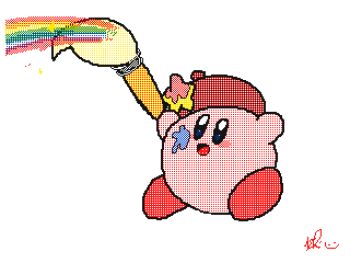 animated animated_gif artist_kirby blush_stickers bouncing flipnote_studio_(medium) keke_(kokorokeke) kirby kirby_(series) looking_back looping_animation lowres nintendo paint_splatter paintbrush rainbow red_headwear smile star_(symbol)