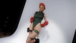 1girl 3d absurdres animated beret blonde_hair blue_eyes bodypaint boots braid breasts camera_flash cammy_white camouflage finger_gun fingerless_gloves gloves green_leotard hat highleg highleg_leotard highres leotard long_hair medium_breasts red_hat scar scar_on_face standing street_fighter street_fighter_6 tagme twin_braids very_long_hair video virt-a-mate