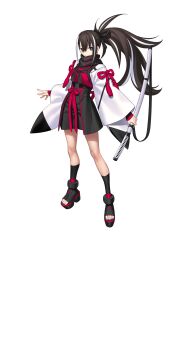 1girl black_ribbon black_scarf black_shoes black_shorts black_socks brown_eyes brown_hair fate/grand_order fate_(series) full_body hair_ribbon haori highres holding holding_sword holding_weapon japanese_clothes katana kawakami_gensai_(fate) kawakami_gensai_(first_ascension)_(fate) large_variant_set long_hair looking_at_viewer multicolored_hair official_art ponytail red_ribbon ribbon scarf shirt shoes shorts socks solo standing streaked_hair sword tachi-e takeuchi_takashi third-party_source transparent_background two-tone_hair variant_set weapon white_hair white_haori