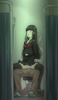 1boy 1girl age_difference aged_up animated animated_gif brown_hair censored closed_eyes clothed_sex clothes clothing_aside grabbing_from_behind kosokosomaru_(higashi_taishi) long_hair old old_man on_person open_mouth original panties panties_aside reverse_cowgirl_position reverse_upright_straddle school_uniform sex sex_from_behind sitting sitting_on_person size_difference straddling underwear voyeur_pov voyeurism