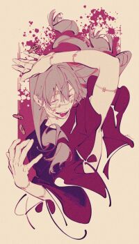 1boy commentary heterochromia highres jujutsu_kaisen long_hair mahito_(jujutsu_kaisen) mim_(mimya0600) signature solo stitched_arm stitched_face stitched_neck stitched_wrist stitches tongue tongue_out transfigured_human_(jujutsu_kaisen)