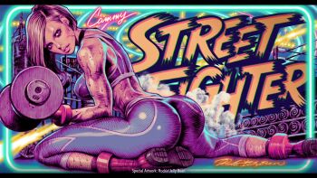 1girl ass black_choker black_sports_bra blonde_hair blue_pants boots breasts cammy_white character_name choker colored_shoe_soles combat_boots copyright_name dumbbell exercising eyelashes facial_scar full_body highres huge_ass impossible_pants large_breasts lips looking_back muscular muscular_female nose official_art on_floor pants red_boots rockin'_jelly_bean rockinjellybean scar scar_on_cheek scar_on_face short_hair signature solo sports_bra street_fighter street_fighter_6 strong sweat third-party_source toned weightlifting wide_hips yoga_pants