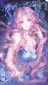 Rule 34 | 1girl, absurdres, bikini, black background, blue bikini, blue eyeshadow, blue gemstone, bracelet, breasts, chinese commentary, circlet, cleavage, commentary request, commission, cowboy shot, expressionless, eyelashes, eyeshadow, fins, gem, hand in own hair, head fins, highres, infinity nikki, jewelry, lipstick, long hair, long sidelocks, makeup, mermaid, monster girl, necklace, nikki (series), official alternate color, parted lips, pink hair, pink lips, purple eyes, sample watermark, sidelocks, small breasts, snowflakes, snowing, snowy ballad (infinity nikki), solo, sparkle, stomach, swimsuit, too many watermarks, very long hair, watermark, wavy hair, xiaoji chuangzao