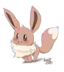 Rule 34 | animal focus, blush, brown eyes, creatures (company), dated, eevee, game freak, gen 1 pokemon, nintendo, no humans, pokemon, pokemon (creature), signature, smile, solo, white background