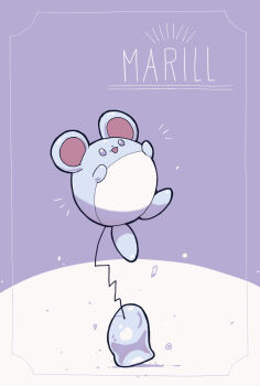 Rule 34 | animal focus, bright pupils, character name, commentary request, full body, gen 2 pokemon, highres, marill, nako (nekono shippo75), nintendo, no humans, pokemon, pokemon (creature), purple eyes, solo, two-tone background, water drop, white pupils