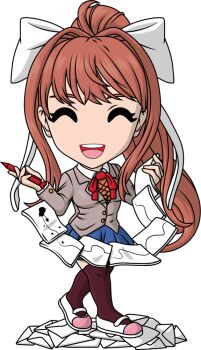 1girl ^_^ artist_request blazer blue_skirt brown_hair brown_thighhighs closed_eyes collared_shirt commentary doki_doki_literature_club doki_doki_literature_club_school_uniform english_commentary envelope eyelashes full_body grey_jacket hair_intakes hair_ribbon holding holding_paper holding_pen inkblot jacket long_hair long_sleeves merchandise_available monika_(doki_doki_literature_club) neck_ribbon no_nose official_art open_mouth orange_sweater_vest paper pen ponytail red_ribbon ribbon school_uniform second-party_source shirt shoes sidelocks skirt smile solo standing sweater_vest teeth thighhighs transparent_background upper_teeth_only white_ribbon white_shirt white_shoes youtooz