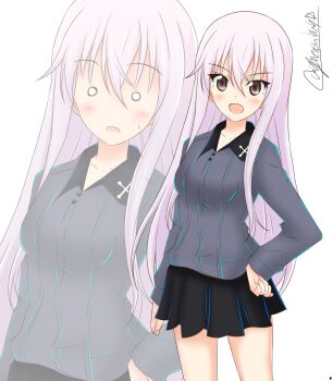 Rule 34 | 1girl, absurdres, black hat, black jacket, black skirt, garrison cap, girls und panzer, girls und panzer little army, grey shirt, hat, highres, jacket, kuromorimine military uniform, kuromorimine school uniform, long hair, miniskirt, non-web source, pink eyes, pink hair, red skirt, school uniform, sheska (girls und panzer), shirt, skirt