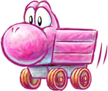 harada_masamichi highres mario_(series) mine-cart_yoshi minecart nintendo official_art simple_background third-party_source transformation transparent_background yoshi yoshi&#039;s_new_island