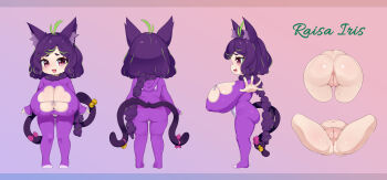 1girl a-pose absurdres ahoge animal_ear_fluff animal_ears anus arm_up arms_at_sides ass backboob bell bob_cut bow braid braided_ponytail breasts cat_ears cat_girl cat_tail character_profile cleavage covered_erect_nipples crotch curly_hair ears eyelashes fang frilled_sleeves frills full_body gluteal_fold green_eyes green_hair green_pupils groin hairband highres hikimayu hood hooded_pajamas huge_breasts large_areolae large_nipples loli long_hair long_sleeves maroon_eyes multicolored_eyes multicolored_hair multiple_views navel nekomata nipples no_bra onesie oppai_loli original outstretched_arm pajamas parted_bangs pigeon-toed purple_hair purple_pajamas pussy red_pupils reference_sheet shiny_skin single_braid skin_fang slit_pupils spread_legs tail tail_bell tail_bow tail_ornament thick_eyebrows thigh_gap two-tone_eyes two-tone_hair uncensored wavy_hair white_pajamas wide_hips yuu_(yuubakunyu) yuuchibichichi
