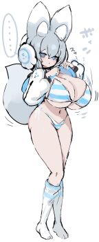 animal_ears bikini breasts fox_ears fox_girl highres large_breasts mamuru original simple_background solo swimsuit white_background