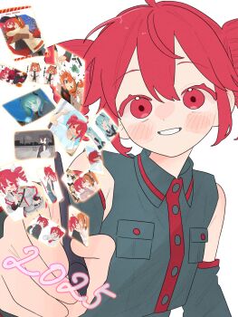 Rule 34 | 1girl, 2025, commentary request, detached sleeves, grey shirt, highres, holding, holding stylus, kasane teto, komori kamome, looking at viewer, red eyes, red hair, shirt, sleeveless, sleeveless shirt, smile, solo, stylus, upper body, utau