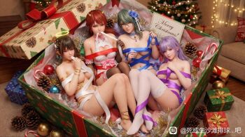 christmas dead_or_alive_xtreme dead_or_alive_xtreme_venus_vacation fiona_(doa) kanna_(doa) merry_christmas naked_ribbon nanami_(doa) ribbon tamaki_(doa)