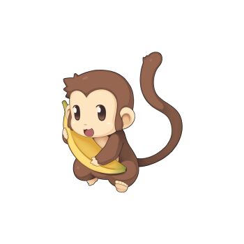 :3 animal_focus banana chibi chibi_only food fruit full_body looking_at_viewer monkey no_humans official_art open_mouth ragnarok_online simple_background smile solo transparent_background yoyo_(ragnarok_online) yuichirou