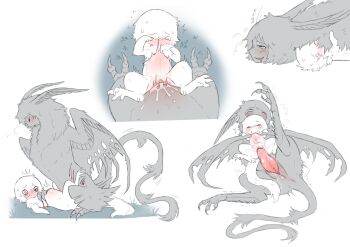 1boy 1girl animal_penis blush cum ejaculation fraid grass hetero highres interspecies jejejunum leg_up lying nethermare on_back open_mouth original penis rape resisting scratches sex size_difference sketch smile sound_effects stomach_bulge tail tears vaginal wings wither_(jejejunum)