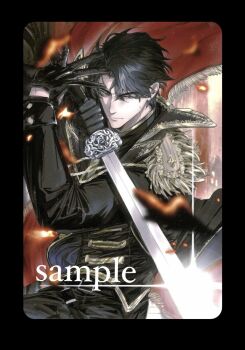 1boy alternate_costume black_coat black_gloves black_hair borrowed_clothes burning burning_paper cape coat cowboy_shot embers epaulettes fur-trimmed_cape fur_trim glint gloves highres holding holding_sword holding_weapon looking_at_viewer male_focus motion_blur narrowed_eyes official_alternate_costume omniscient_reader&#039;s_viewpoint red_cape scar scar_on_face serious short_hair solo sword toupou39 weapon yoo_joonghyuk