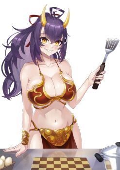 horns indie_virtual_youtuber onigiri_(vtuber) princess_leia_(cosplay) purple_hair spatula