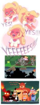 3girls 4boys blonde_hair blush breasts car closed_eyes coco_bandicoot comic covering_another&#039;s_eyes covering_own_eyes covering_own_mouth crash_bandicoot crash_bandicoot_(series) crunch_bandicoot drink drinking_straw driving english_text flower green_eyes hair_flower hair_ornament highres kempferzero moaning motor_vehicle multiple_boys multiple_girls n.gin neo_cortex nina_cortex orgasm pasedena_(crash_bandicoot) ponytail racing ramp sexually_suggestive shirt short_sleeves text_focus wavy_mouth wide-eyed