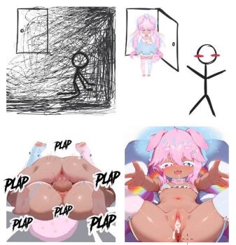 1boy 1girl ahoge animal_ears anus arms_up artist_request bikini bikini_top_only blue_eyes cum cum_in_pussy curly_hair dark-skinned_female dark_skin dog_ears dog_girl dog_tail drill_hair drooling fang flat_chest garter_belt heterochromia indie_virtual_youtuber kissiechuu leg_lock legs_up loli looking_at_viewer lying mating_press meme micro_bikini navel nipples nude on_back piledriver_(sex) pink_eyes pink_hair plap plap_plap_plap_get_pregnant_(meme) pussy sex swimsuit tail tan tanline tentacle_hair tentacles thighhighs twin_drills twintails vaginal virtual_youtuber