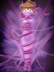 1girl animated arle_nadja arms_behind_back bdsm blush bondage bound bound_arms bound_legs breasts brown_eyes brown_hair crying crying_with_eyes_open embarrassed female_focus full_body gag gagged hair_between_eyes hair_ornament improvised_gag indoors live2d looking_at_viewer madou_monogatari medium_breasts medium_hair mummification object_insertion panicking peril ponytail predicament_bondage puyopuyo rape restrained scared scrunchie solo_focus sound struggling swaying sweetsprite tearing_up tears tentacle_pit tentacle_sex tentacles vaginal vaginal_object_insertion video web web_bondage