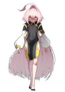 1girl absurdres black_dress blush breasts china_dress chinese_clothes covered_navel dress full_body hair_intakes highres jacket long_hair looking_at_viewer open_clothes open_jacket original pink_hair rikudo_yayoi sawtatsu skindentation small_breasts solo straight-on tachi-e very_long_hair yellow_eyes