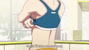 Rule 34 | animated, animated gif, anime screenshot, araragi karen, bra, bra lift, breasts, clothes lift, derivative work, hornypolis, monogatari (series), nekomonogatari, nipples, nude, screenshot redraw, sports bra, third-party edit, underwear