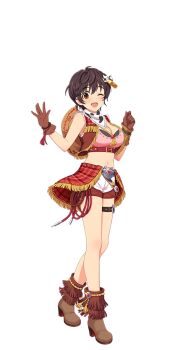 1girl bandana boots breasts cleavage cowgirl_(western) full_body gloves high_heel_boots high_heels idol_clothes idolmaster idolmaster_cinderella_girls idolmaster_cinderella_girls_starlight_stage navel official_art oikawa_shizuku one_eye_closed open_mouth short_shorts shorts solo transparent_background