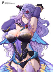Rule 34 | 1girl, breasts, camilla (fire emblem), camilla (resplendent) (fire emblem), cleavage, closed eyes, fire emblem, fire emblem fates, fire emblem heroes, hair over one eye, large breasts, long hair, nintendo, purple hair