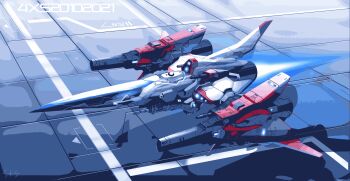 4xs_master_race canopy_(aircraft) fire_leo-04c_rynex-r flight_deck flying highres laser_cannon machine machinery military_vehicle no_humans outdoors science_fiction spacecraft starfighter thrusters thunder_force thunder_force_vi tile_floor tiles vehicle_focus