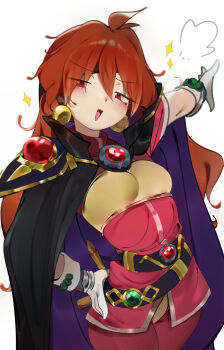 Rule 34 | 1girl, absurdres, armor, bandeau, belt, black belt, black headband, blush, breasts, brooch, cape, commentary, deko morii, earrings, english commentary, gloves, hair between eyes, headband, highres, jewelry, lina inverse, long hair, looking at viewer, open mouth, orange hair, pants, pauldrons, pink pants, pink shirt, red eyes, shirt, shoulder armor, slayers, small breasts, smile, solo, white gloves, yellow bandeau