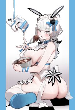 Rule 34 | 1girl, animal ears, apron, ass, breasts, butt crack, large breasts, naked apron, no panties, tagme, utakata mao
