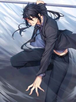 1boy bad_tag black_hair black_shirt helmet hero?_i_quit_a_long_time_ago lin_jie male male_focus shirt