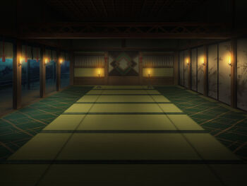 artist_request candle ceiling_light dark fire game_cg indoors magia_record:_mahou_shoujo_madoka_magica_gaiden mahou_shoujo_madoka_magica night no_humans official_art railing scenery shouji shrine sliding_doors sunlight tatami tree veranda
