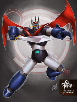 2016 canopy cockpit dated deviantart_username franciscoetchart great_mazinger great_mazinger_(robot) mazinger_(series) mecha realistic robot science_fiction signature super_robot sword watermark weapon wings