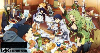 Rule 34 | 10s, :3, :d, :|, ;d, akatsuki (log horizon), animal ears, apron, armor, blonde hair, blue hair, blunt bangs, blush, breasts, brown eyes, cat, character request, chef hat, cleavage, cloak, closed mouth, cup, dress, eating, food, fork, fruit, girov (log horizon), glasses, green eyes, green hair, grey hair, hara kazuhiro, hat, henrietta (log horizon), highres, jewelry, log horizon, long hair, marielle (log horizon), mug, multiple boys, multiple girls, naotsugu (log horizon), necklace, nyanta (log horizon), official art, one eye closed, open mouth, pantyhose, purple hair, red hair, scan, serara (log horizon), shiroe (log horizon), short hair, shouryuu (log horizon), skirt, smile, thighhighs, toasting (gesture), translation request, wink