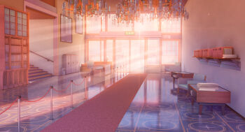 3d absurdres book door floor highres indoors no_humans original scenery sidelighting sitai_xiii sunset window