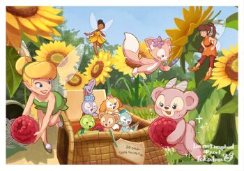 3boys 6+girls bare_shoulders blonde_hair blue_eyes company_connection cookieann disney disney_fairies disney_fairies_(movie_series) dress duffy_and_friends duffy_the_disney_bear fairy fairy_wings fawn_(disney) fly_agaric gelatoni green_dress green_shoes green_tunic hair_bun highres iridessa_(disney) linabell mini_person minigirl multiple_boys multiple_girls mushroom olu_mel pointy_ears shelliemay shoes single_hair_bun smile stellalou strapless strapless_dress takatmaorange tinker_bell_(disney) tunic wings