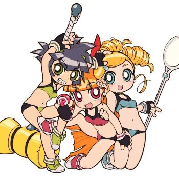 akazutsumi_momoko armpits bad_tag bare_legs bent_over black_hair blonde_hair blossom_(ppg) blowing_bubbles blue_eyes blush bow bra bubbles_(ppg) buttercup_(ppg) cartoon_network flat_chest gloves goutokuji_miyako green_eyes groin hammer hyper_blossom legs loli matsubara_kaoru messy_hair micro_panties orange_hair panties pink_eyes ponytail powered_buttercup powerpuff_girls_z rolling_bubbles sirukure toei_company twintails underwear warner_bros. yo-yo