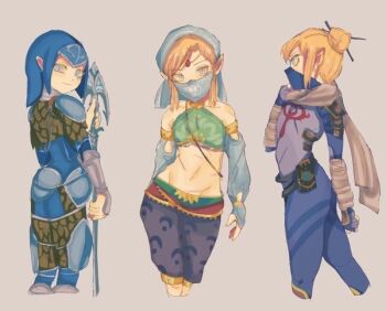 aiokosaio blonde_hair elf gerudo_set_(zelda) hair_bun link navel nintendo pointy_ears stealth_set_(zelda) the_legend_of_zelda the_legend_of_zelda:_breath_of_the_wild the_legend_of_zelda:_tears_of_the_kingdom zora_set_(zelda)