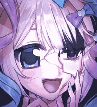 Rule 34 | 1girl, 3kento84199, :d, ame-chan (needy girl overdose), black hair, blonde hair, blue eyes, blue hair, blunt bangs, bow, chouzetsusaikawa tenshi-chan, close-up, cracked kawaii mask, cracked mask, dual persona, hair bow, half-closed eye, hand on own face, heterochromia, highres, looking to the side, multiple hair bows, needy girl overdose, open mouth, pink hair, portrait, purple eyes, quad tails, smile, solo